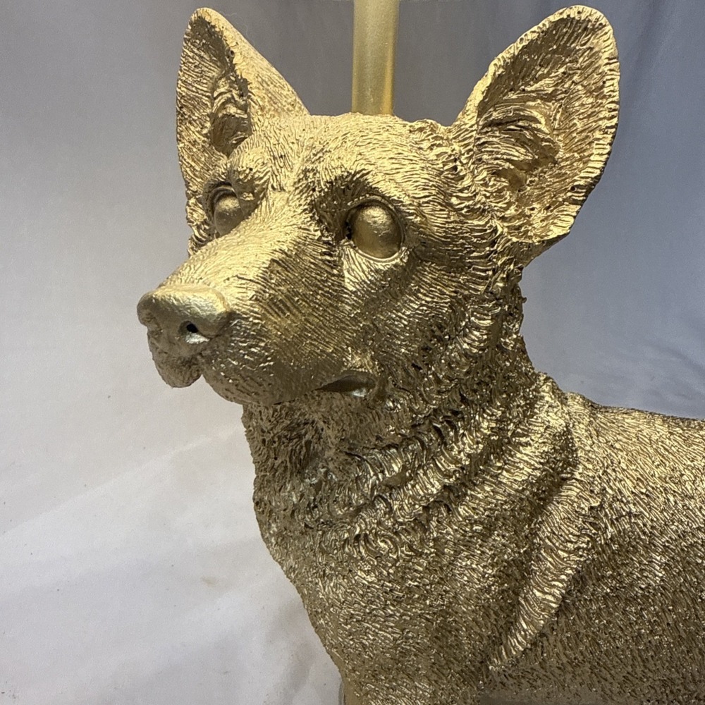 Marshall's Homesense Corgi Dog Brushed Gold Table Lamp White Shade NEW - Picture 3 of 14